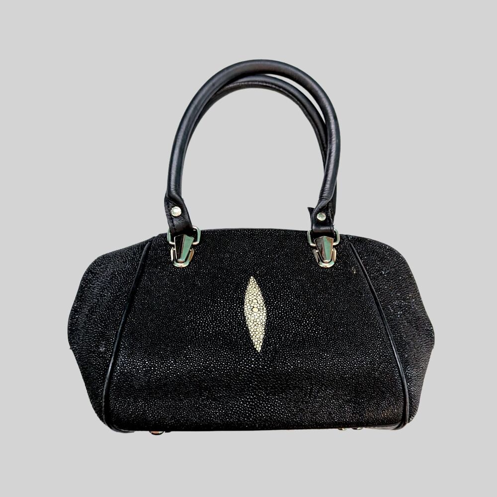 Vintage Stingray Leather Purse Handbag Satchel Black Exotic Genuine Shagreen